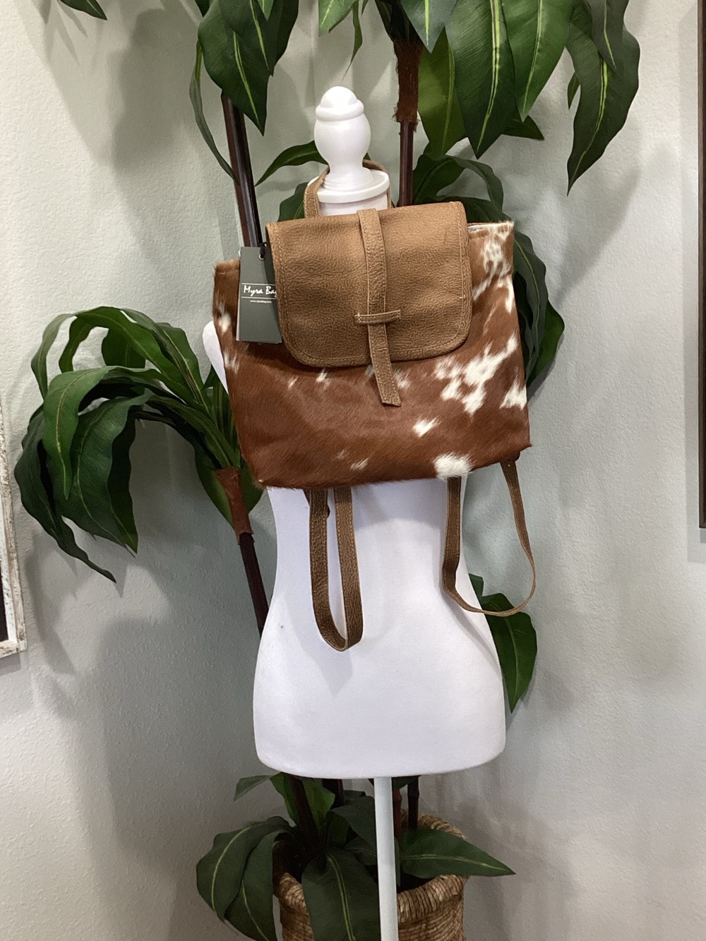 Myra Bag Brown and White Cowhide Leather‎ Backpack